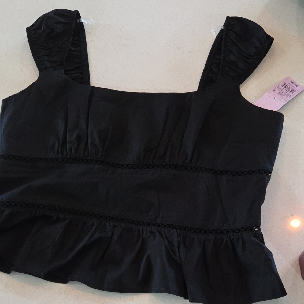 Wild Fable Black Ruffle Trim Tank Top